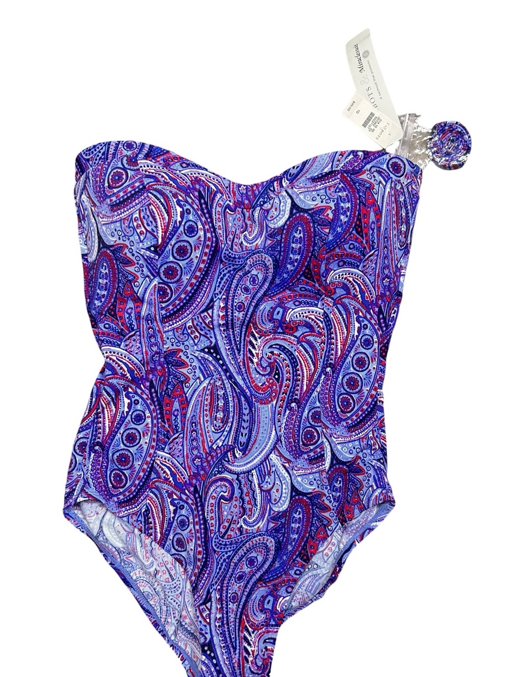 Miraclesuit x Talbots One Piece Swimsuit 10 NEW Purple Paisley Bandeau Straps